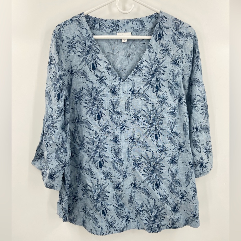 I. Jill Love Linen Floral Tunic Blue Medium